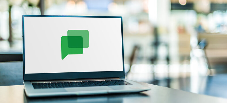 Laptop computer displaying logo of Google Chat