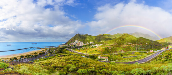 Landscape with Las teresitas beach and San Andres village after rain, Tenerife, Canary Islands, Spain © Balate Dorin