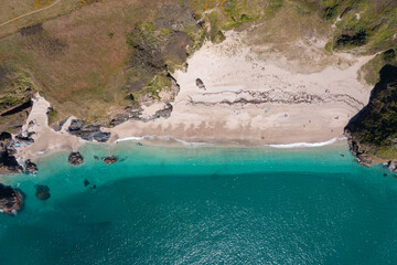 aerial photograph of Lantic Bay, Cornwall, England.