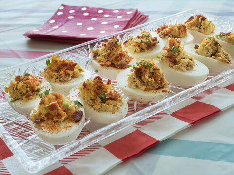 Deviled Eggs On Glass Tray Horz