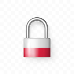 Secure enclosed padlock with the image of the flag of Poland. Isolated on checkered background. Lock icon. Data protection, Security Secret information, Border is locked, Lockdown concept