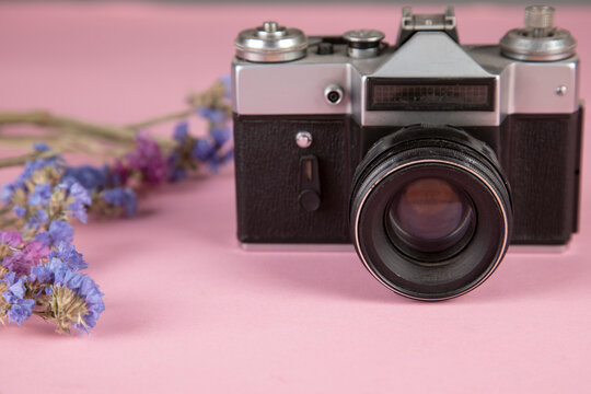vintage camera with color flowers