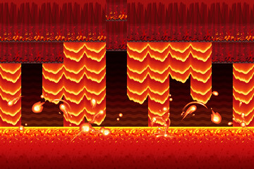 横スクロールゲームのマグマのステージの背景_イラスト素材