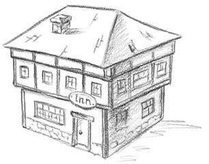 Hand pencil drawn inn. Fantasy map creator.