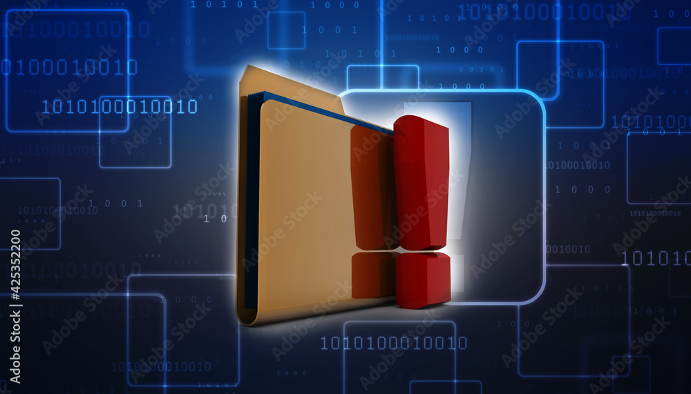 Poster 3d rendering file folder with exclamation mark