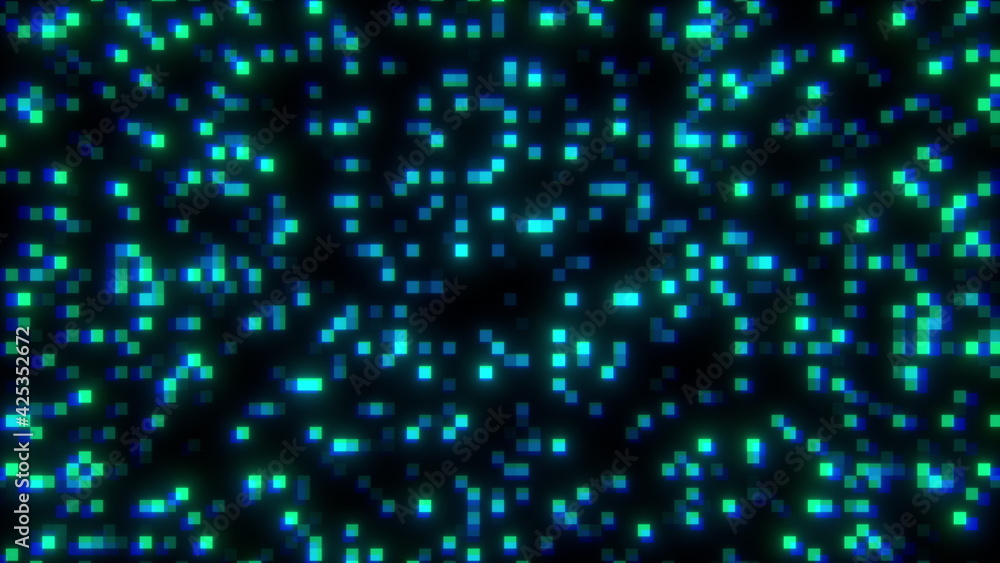 Aufkleber digital of minimalism with 3d render chaotic movement of small squares and formation of geometric sh