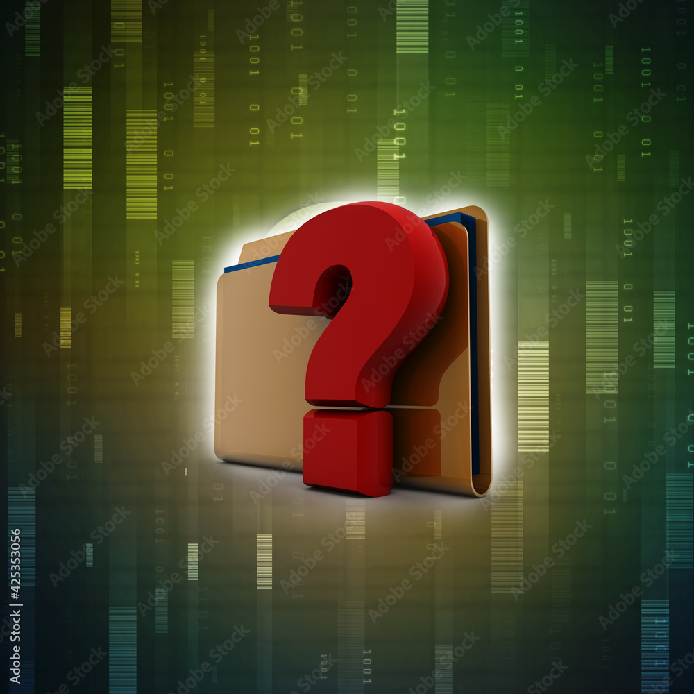 Poster 3d rendering file folder with question symbol