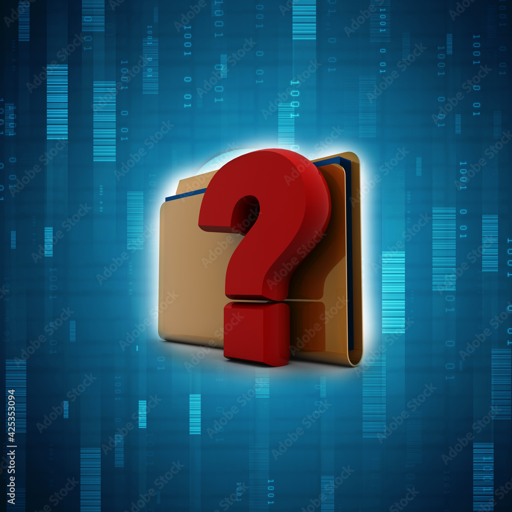 Poster 3d rendering file folder with question symbol