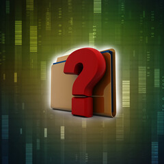 3d rendering file folder with question symbol