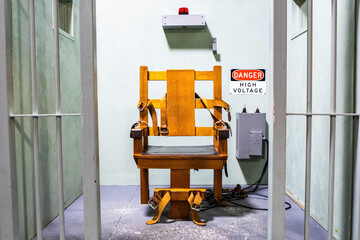 Wooden electric chair for death sentence in prison cell