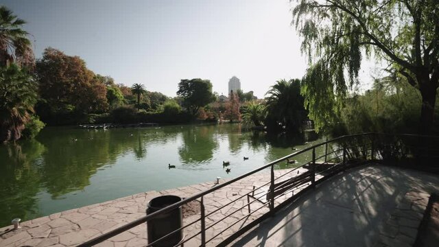 Pleasant day for a walk at Ciutadella park pond in Barcelona Spain
