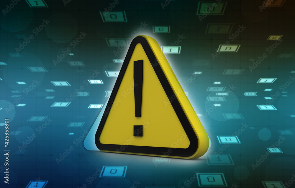 Poster 3d rendering exclamation sign with error