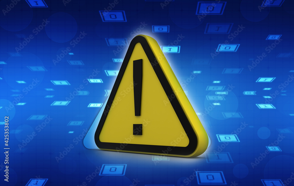 Poster 3d rendering exclamation sign with error