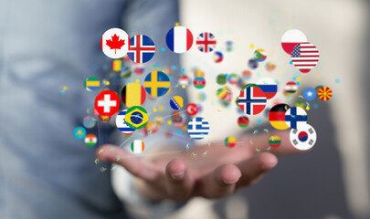 Global communication, international messaging and translation concept