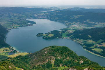 Naklejka na ściany i meble Aerial view of Mondsee lake in Austria