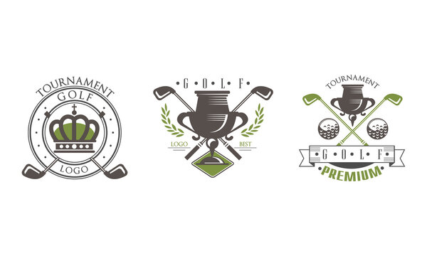 Golf Tournament Premium Logo Design Set, Golf Club, Sport Championship Badges Vector Illustration