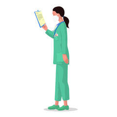 Vector illustration of a female doctor with protective mask. Professional doctor. Hospital worker.