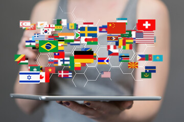 Global communication, international messaging and translation concept