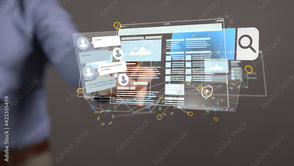 Wall mural interface web application in hand 3d