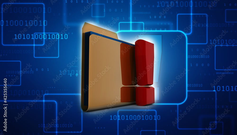 Poster 3d rendering file folder with exclamation mark