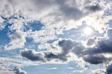 sky, cloud, blue, clouds, nature, white, weather, day, cloudscape, cloudy, atmosphere, sun, air, beautiful, light, summer, heaven, cumulus, color, skies, space, abstract, sunlight, sunny, fluffy