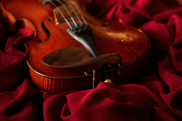Violin in retro style, closeup view, nobody