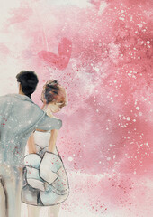 Couple. Love concept. Watercolor background