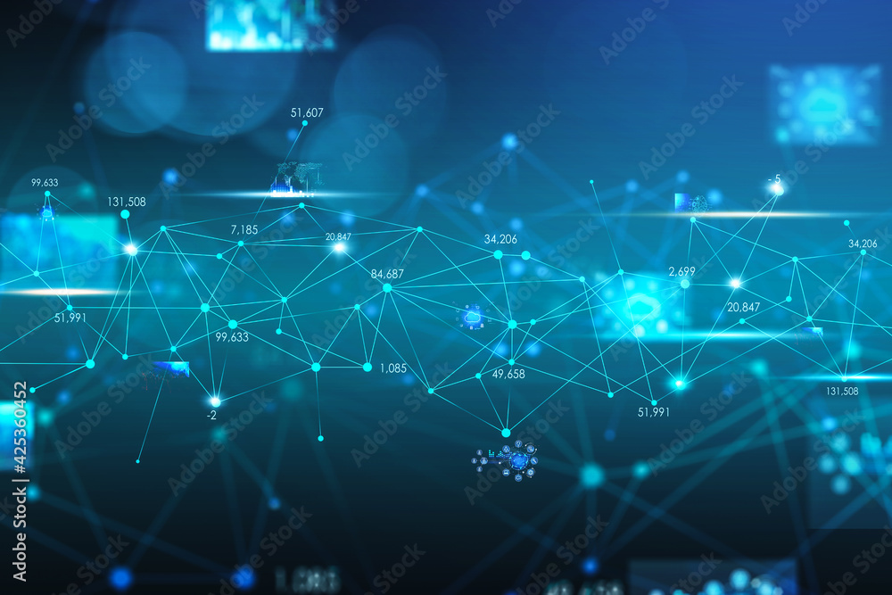 Poster digital interface with chain link that illustrates social network
