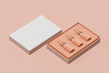 White beautiful gift box with set of realistic pink dropper