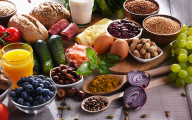 Fototapeta na wymiar Assorted organic food products on the table