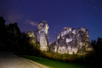 The Externsteine rock formation in the Teutoburg Forest in Germany