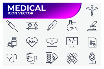 Set of Medicine and Health icon. Medical Assistance pack symbol template for graphic and web design collection logo vector illustration