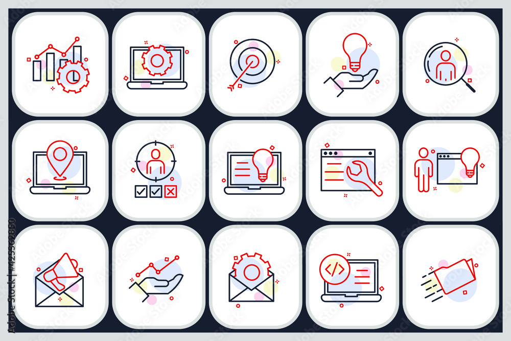 Poster set of seo icon. search engine optimization pack symbol template for graphic and web design collecti