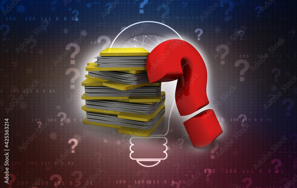 Poster 3d rendering file folder with question symbol
