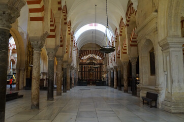 Aisle with arches in Great Mosque of Cordoba, Spain