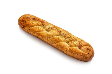 Crispy French baguette stuffed with herbs, butter and garlic