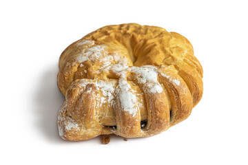 Custard bagel with poppy seeds and powdered sugar