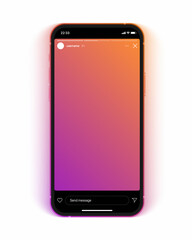 Social Media Network Instagram Facebook Stories Colorful Gradient Background On Mobile Phone IPhone 12 Screen Vector Mockup Isolated On White Backdrop