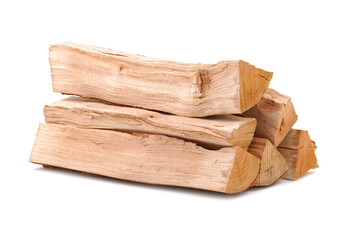 Pile of beech tree firewood isolated on white - obrazy, fototapety, plakaty