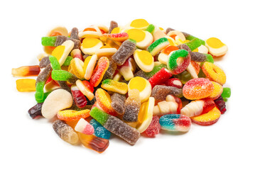 Assorted gummy candies. Top view. Jelly  sweets.