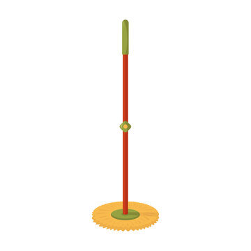Modern household mop with round nozzle, with spin, isolated on white background. Household tools, tools for cleaning house and office. Cleaning, hygiene. Vector illustration in flat cartoon style