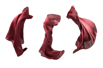 Flowing red silk scarf isolated on white background.