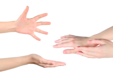 Hand of woman isolated on white.