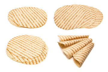 Grilled pitta bread isolated on white background.