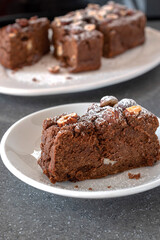 Fototapeta na wymiar Chocolate nut cake made from buckwheat flour.