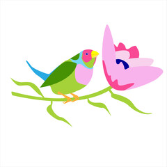 stock vector illustration of a bird with a flower on a white background. spring greeting card with flowers and a bright bird. spring is coming. summer illustration with bird and flower for printing.