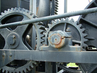 Heavy machinery. Detail of an old broad gauge cement mixer.