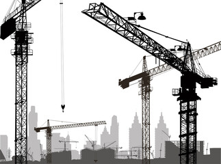 group black large cranes build house