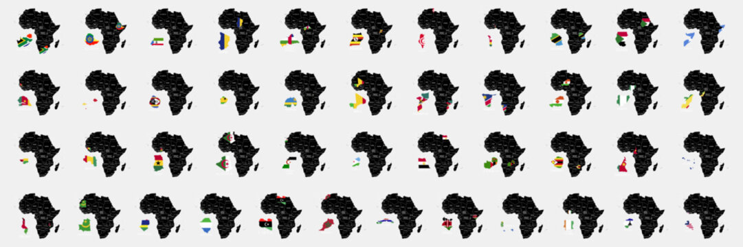 Africa territory. All country flags of Africa. White background. Vector illustration. EPS 10