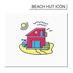 Beach hut color icon. Modern facade comfortable house on beach. Perfect relax place. Seascape. Rest concept. Isolated vector illustration
